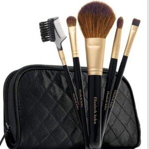 New Elizabeth Arden Brush Essentials Black Cosmetic Makeup Case 5 Piece Set